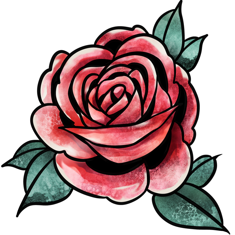 水彩红玫瑰花贴纸覆盖设计元素