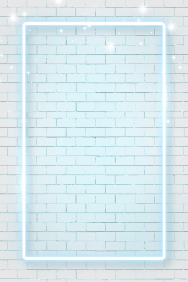 砖墙背景向量上的蓝色霓虹灯框