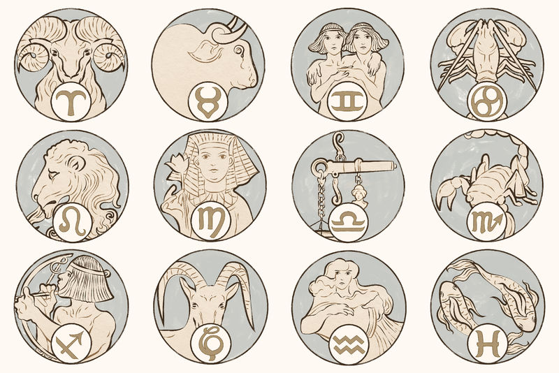 Art nouveau 12 zodiac signs psdremixed from the artworks of卧底
