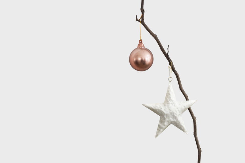 白色星星和树枝上的装饰品