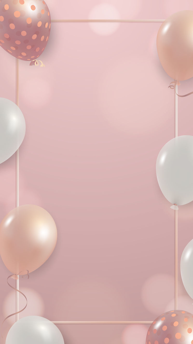 白色和粉色气球相框设计手机壁纸矢量