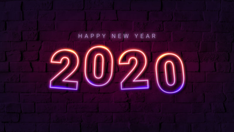 霓虹灯明媚2020新年快乐壁纸