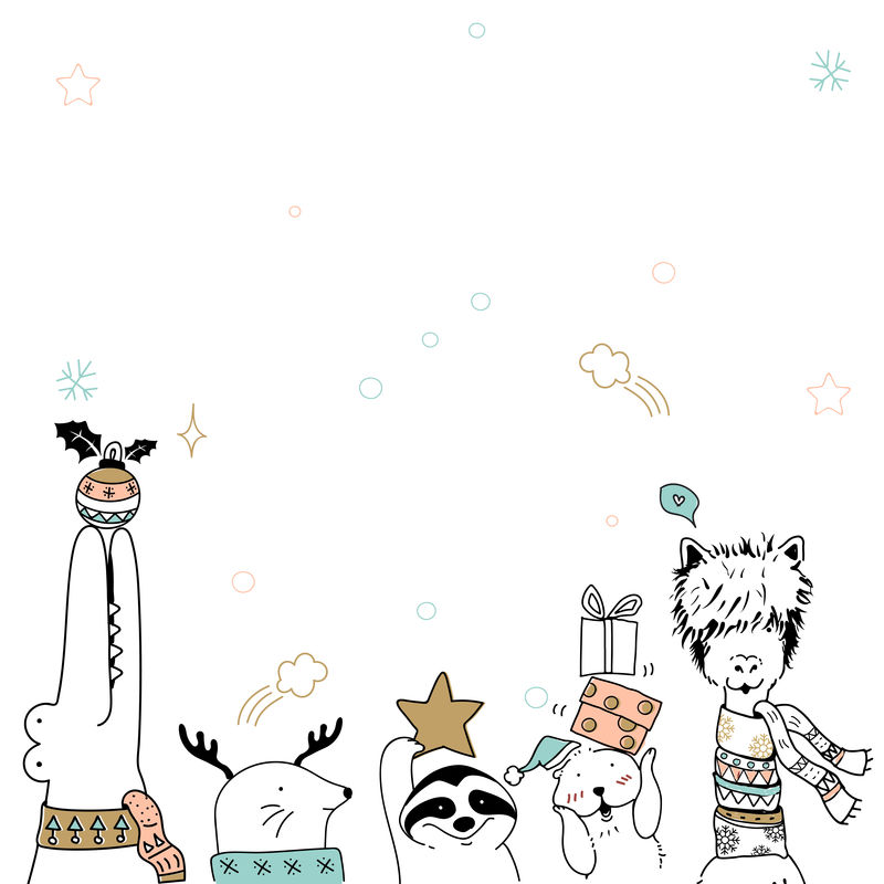 圣诞卡通动物节日卡背景