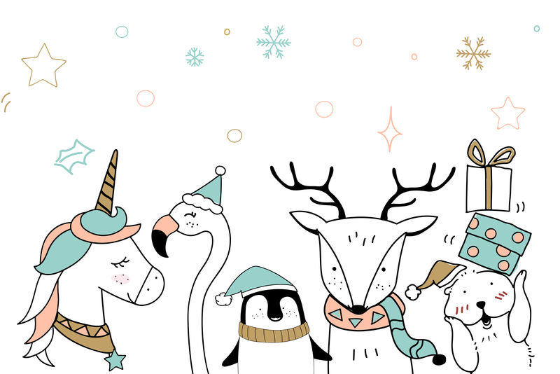 可爱的psd动物卡通雪圣诞主题背景
