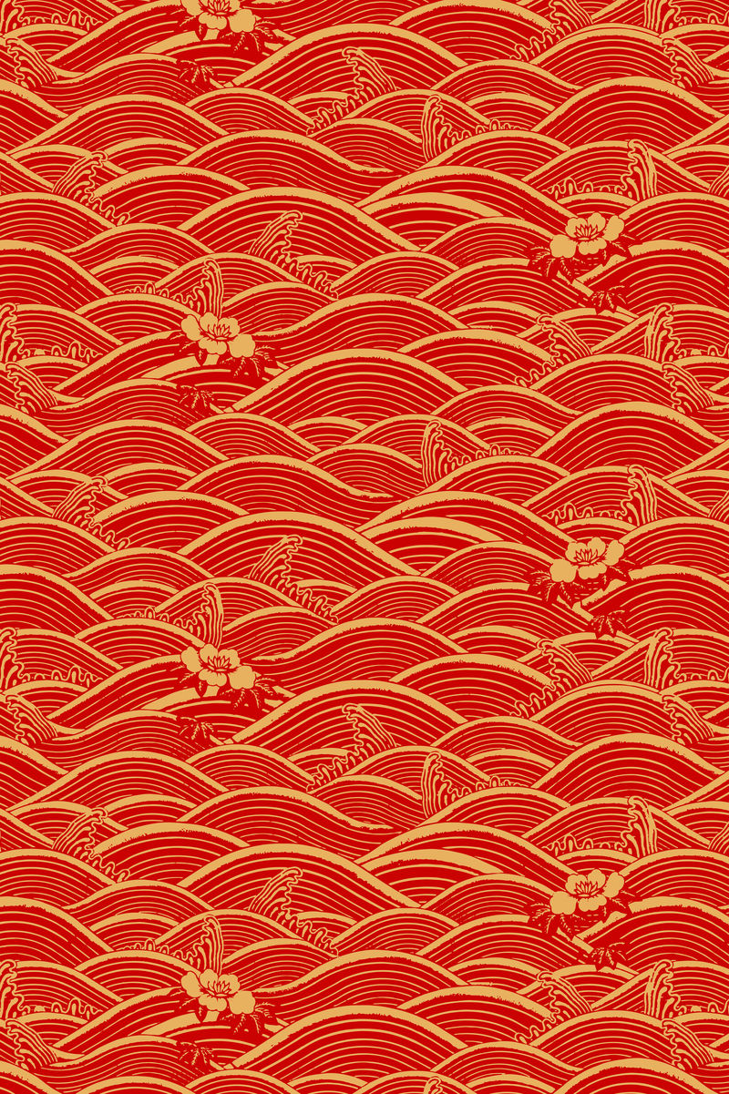 红金矢量中国艺术波浪图案背景