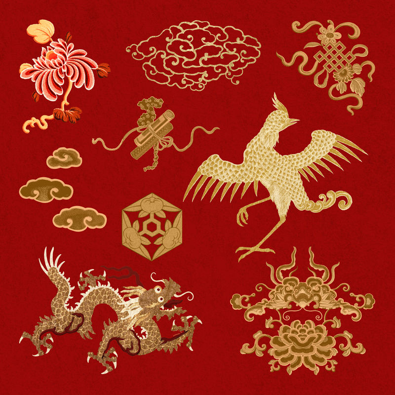 东方中国艺术psd动物金饰品套装