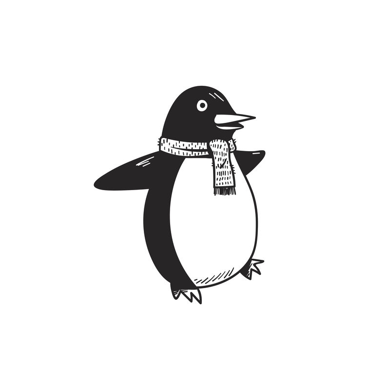 手绘企鹅戴着围巾克里斯特马斯特涂鸦风格