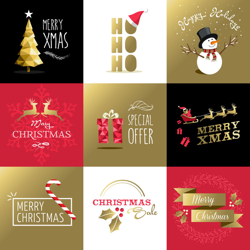 圣诞快乐套装金卡标签圣诞假期