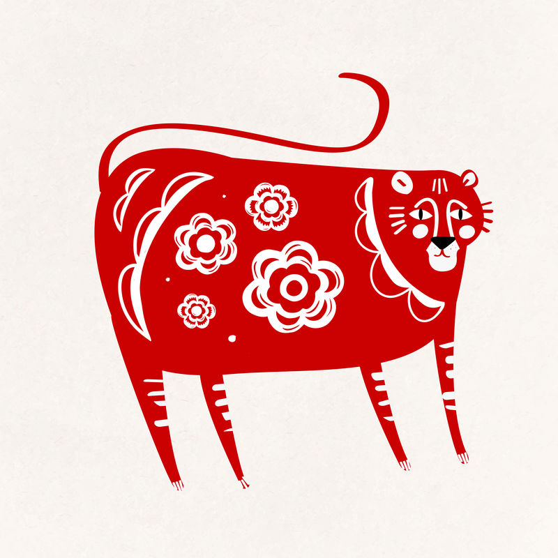 虎红色中国矢量可爱十二生肖动物插画