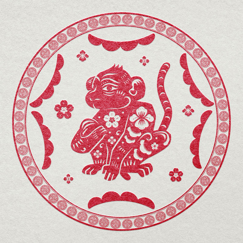 猴年红色徽章中国传统十二生肖