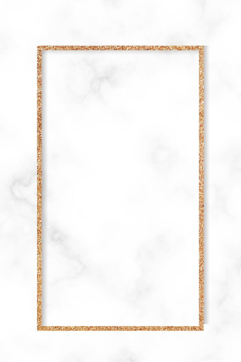 白色大理石纹理背景向量上的矩形铜框