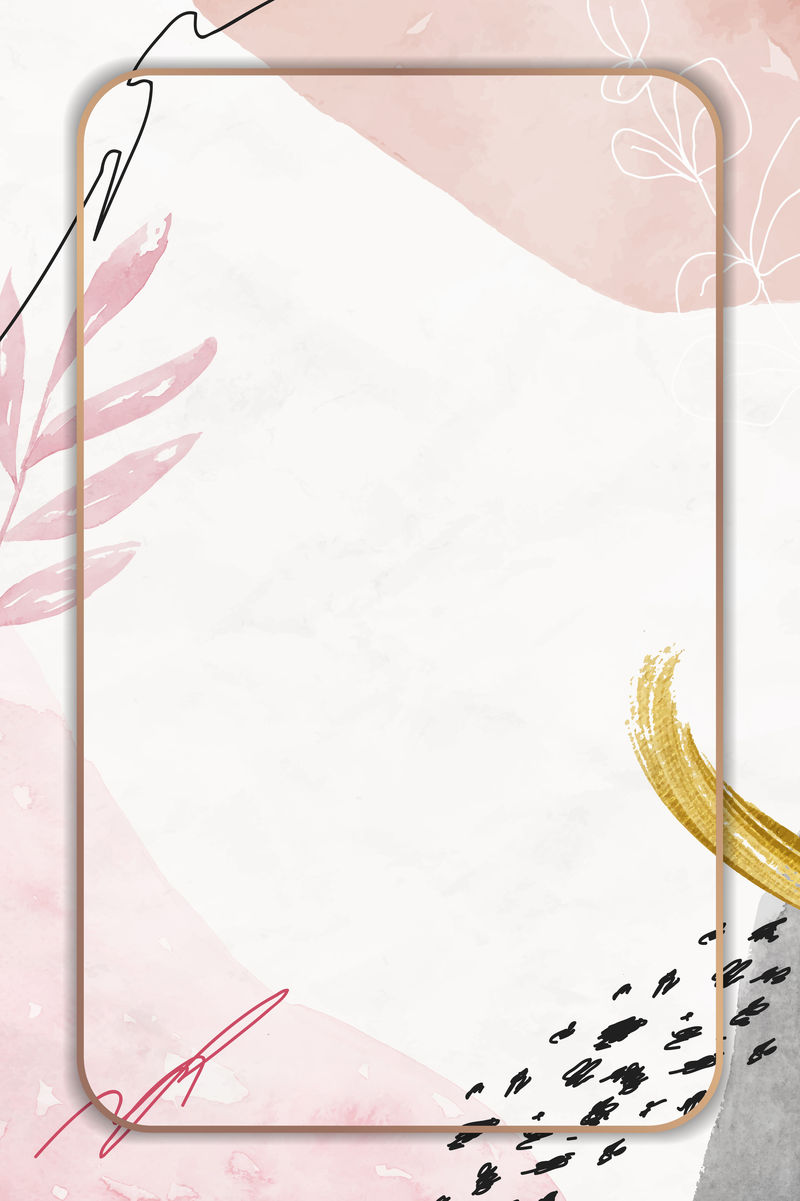 粉色花卉背景矢量上的矩形金框