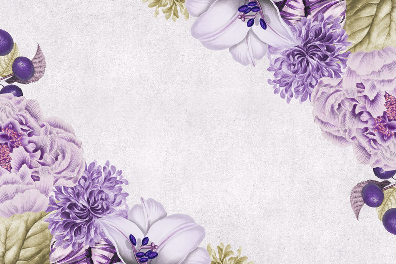 复古紫色花框设计元素