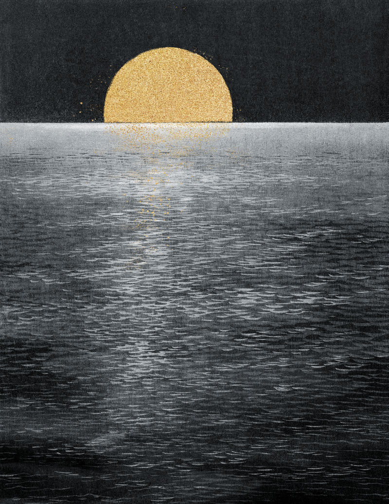 月亮升起在海上复古插图混音从原来的艺术品