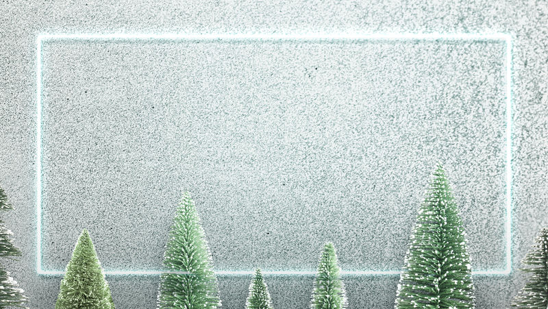雪域圣诞背景插图上的绿色霓虹灯框架