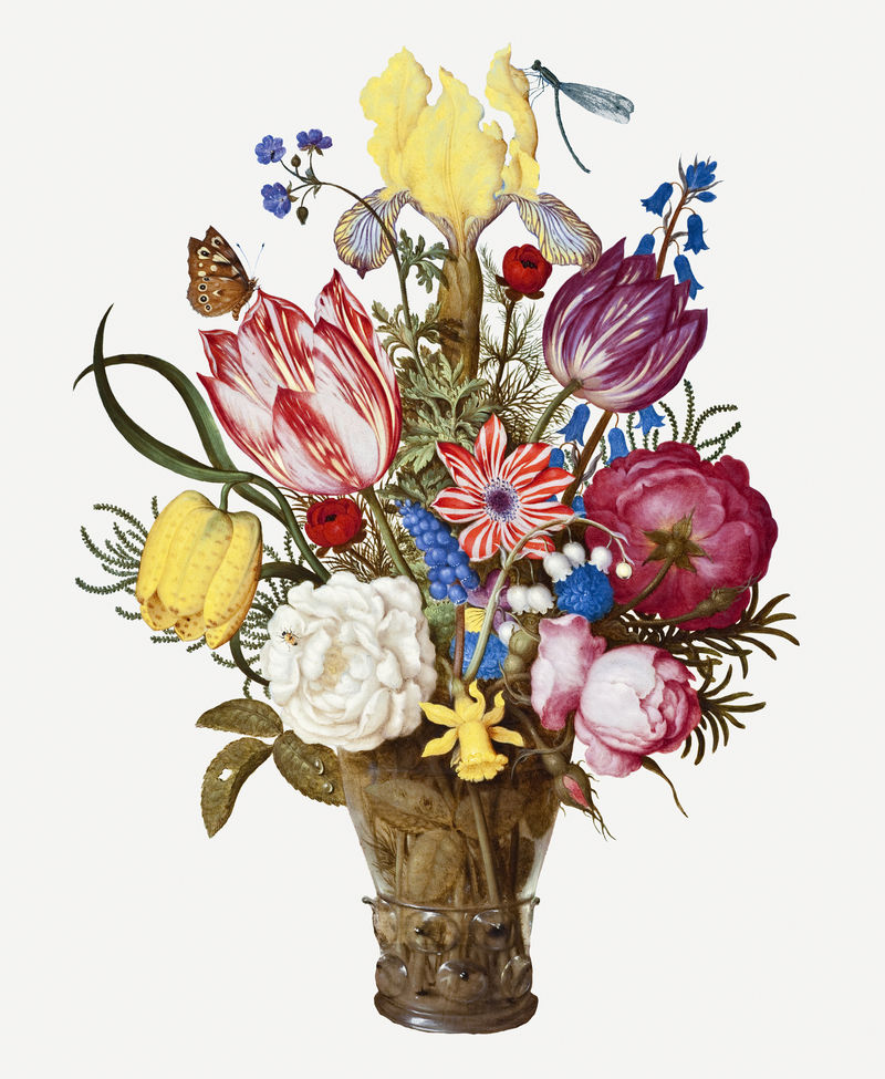 复古花卉插画psd由Ambrosius Bosschaert的艺术作品混合而成