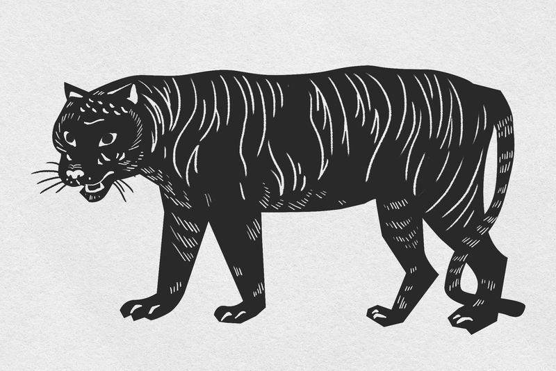 复古老虎动物psd linocut模具图案剪贴画