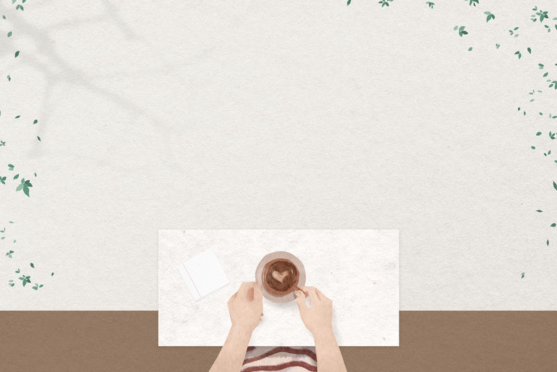 咖啡爱好者叶框psd在米色纹理背景