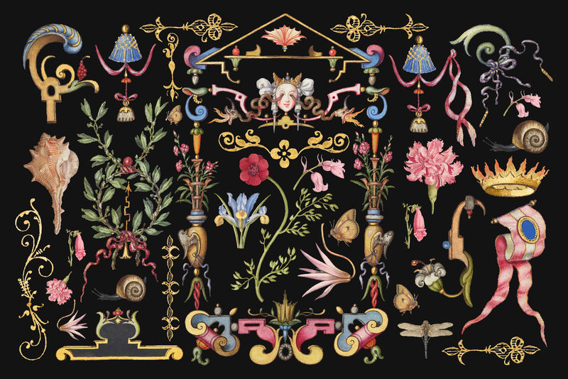古董维多利亚装饰矢量装饰对象集从书法模型书乔里斯霍夫纳格尔和乔治博茨凯混音