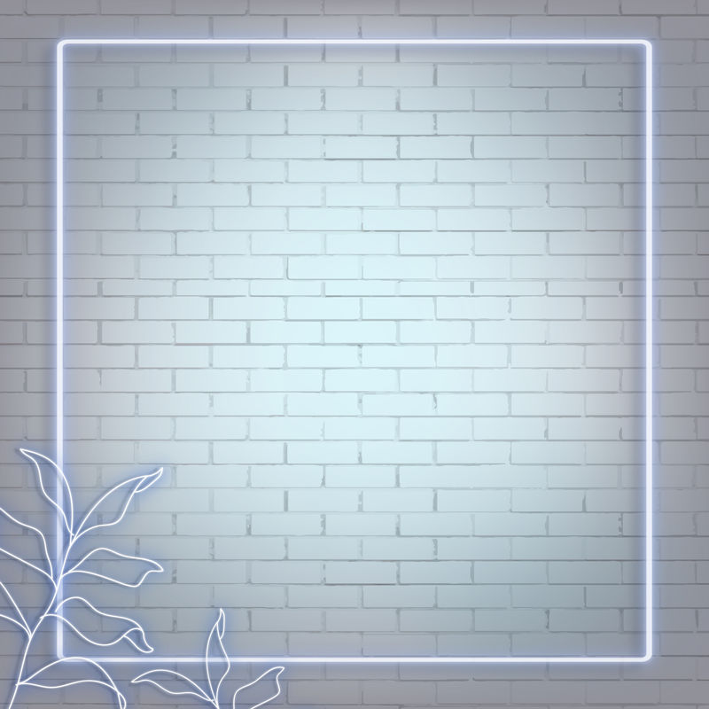 霓虹灯砖墙上带叶子的矩形框架插图