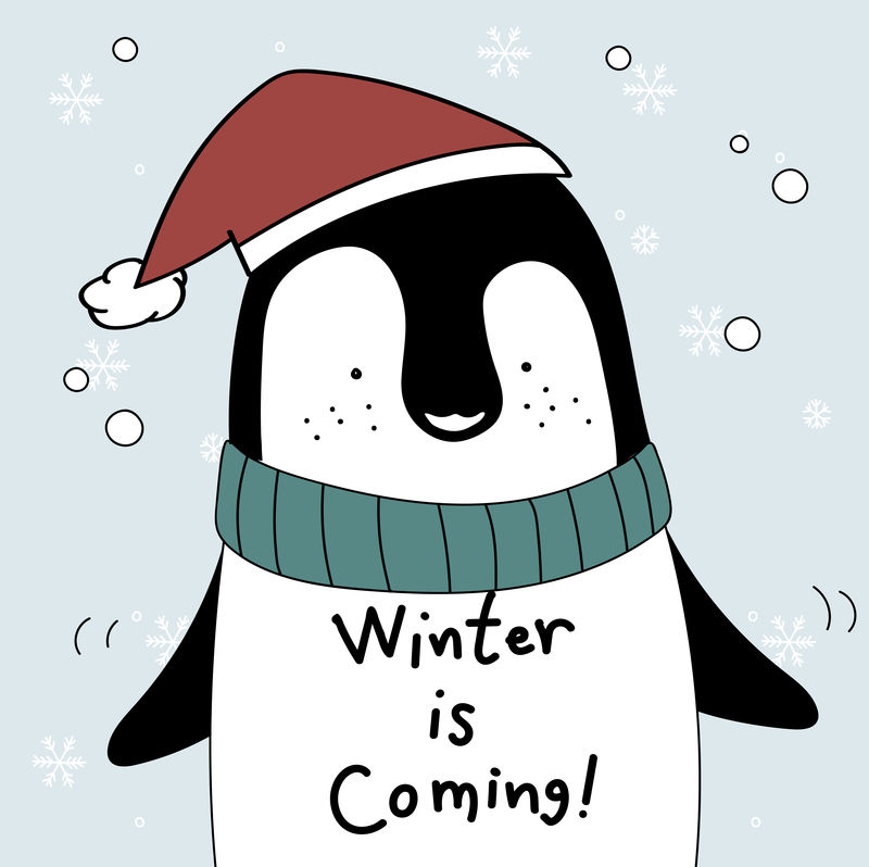 手绘企鹅说冬天来了