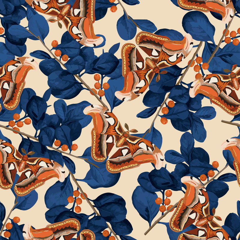 无缝蝴蝶花矢量图案复古混搭自自然主义者乔治·肖的《杂记》