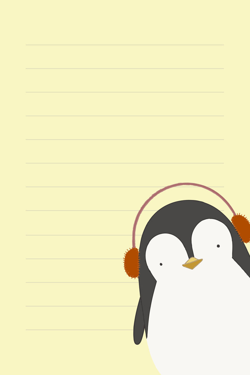 可爱的企鹅听音乐笔记本背景向量