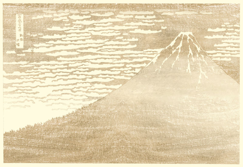 富士山经典插图矢量的黄金时刻由Hokusai原创绘画的混合