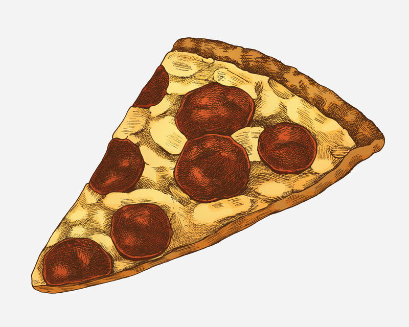 手绘意大利香肠披萨片插图
