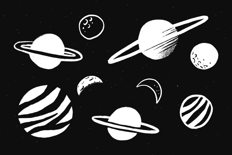 可爱的太阳系白色矢量星系涂鸦插图贴纸