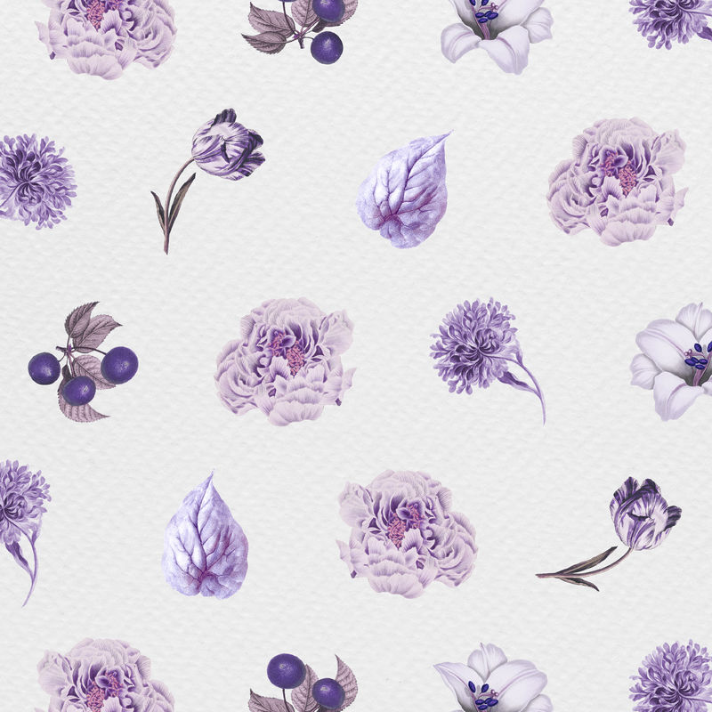 复古紫花叶果图案背景设计资源