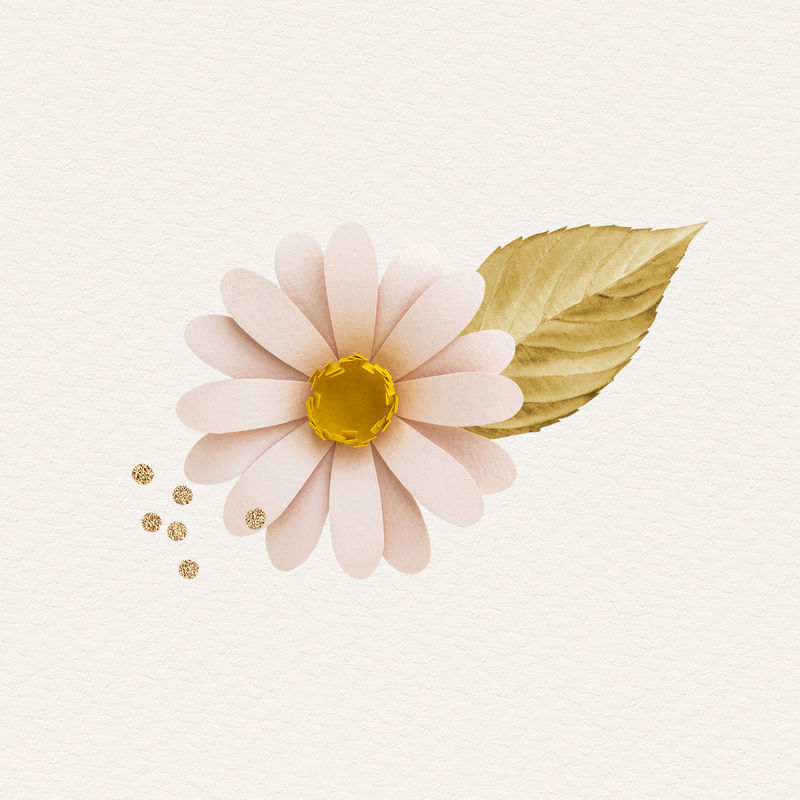 绽放的雏菊与金属叶子设计元素插图