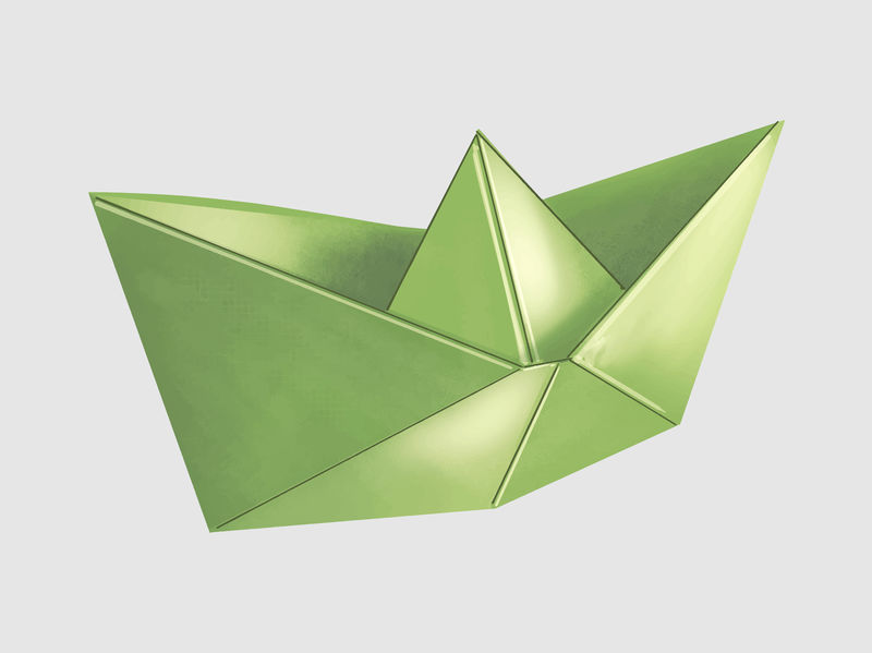 绿色3D折纸船插图