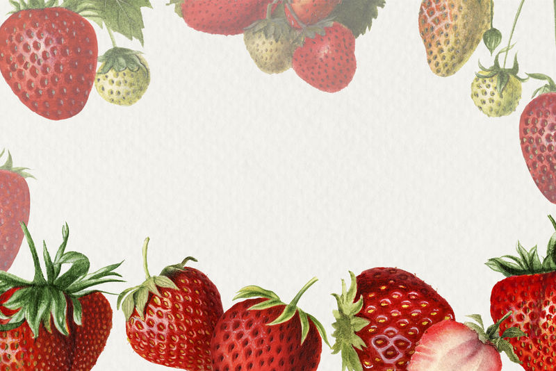 手绘天然新鲜草莓图案框架
