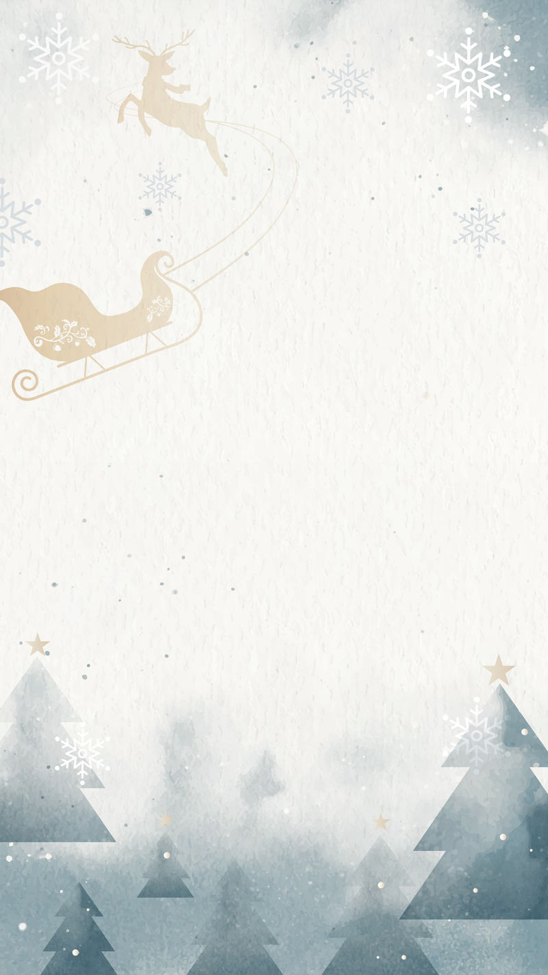 驯鹿雪橇越冬风景手机壁纸矢量