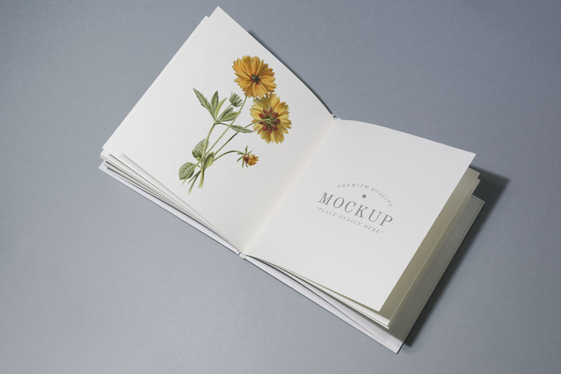折叠式书籍模型与花卉插图