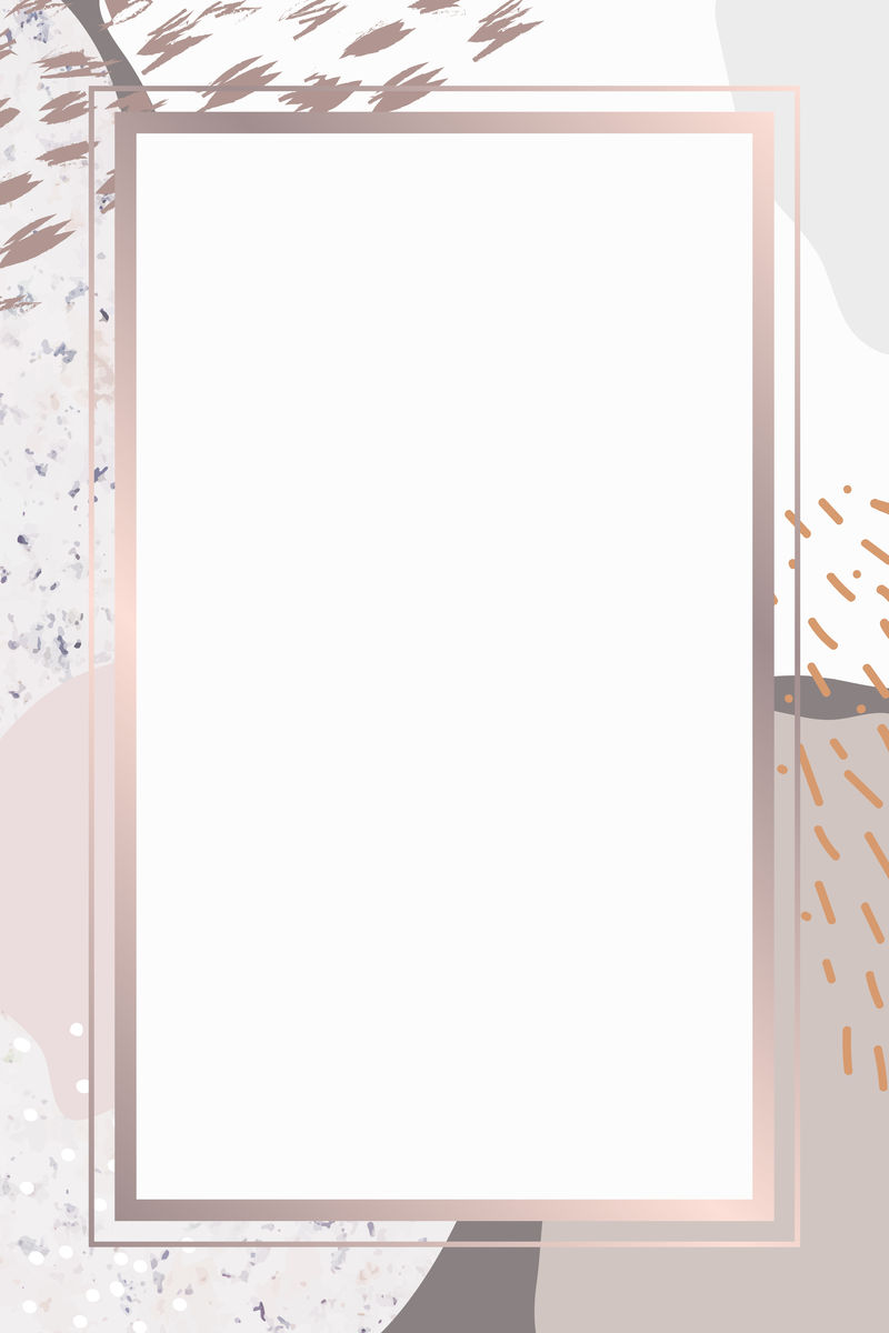 植物孟菲斯图案背景向量上的矩形粉红色框架