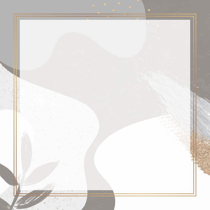 孟菲斯植物图案背景向量上的方形金框