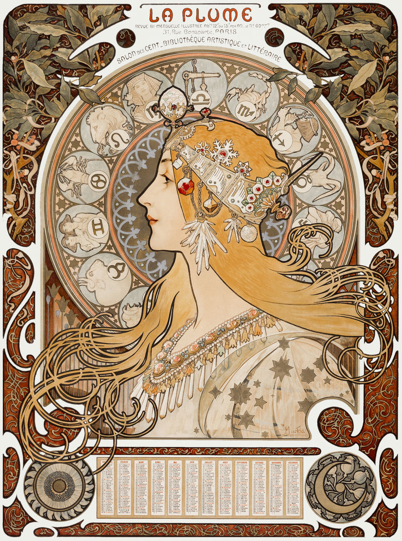 Art nouveau zodiac woman psd posterremixed from the artworks of卧龙