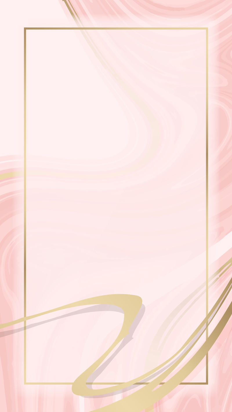 粉红色流体图案手机壁纸矢量上的金色框架