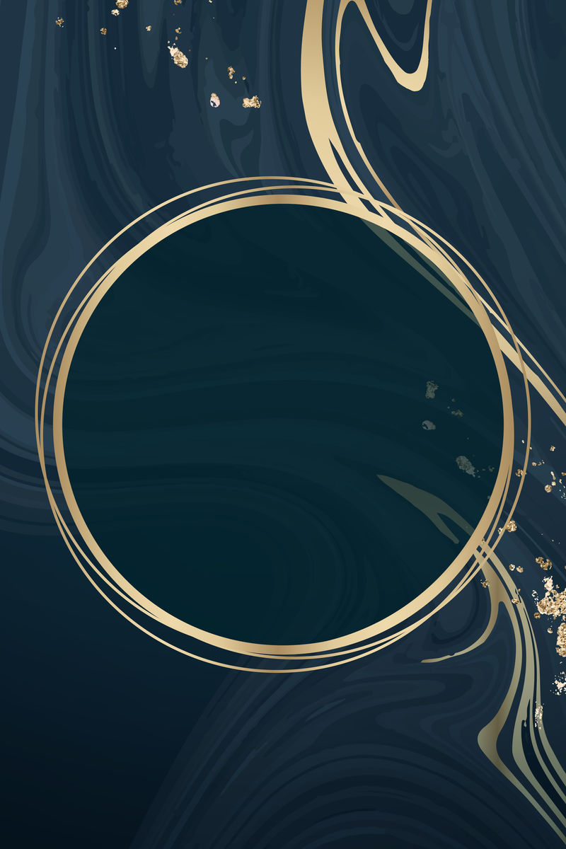 蓝色流体图案背景向量上的圆形金框