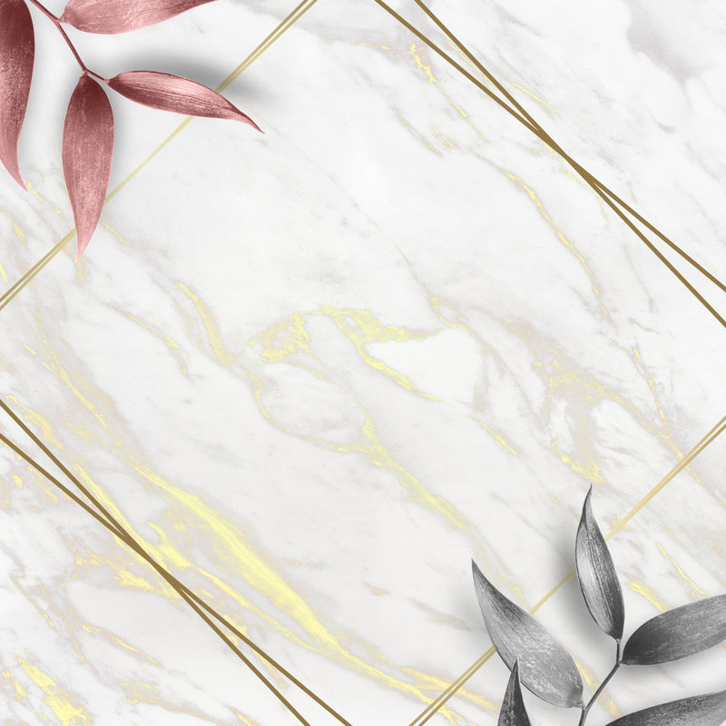 银色和粉色橄榄叶菱形框架大理石纹理背景