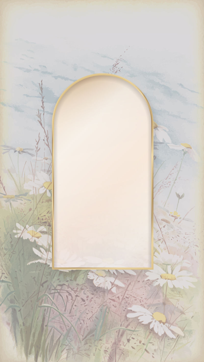 拱形金框雏菊图案手机壁纸模板向量