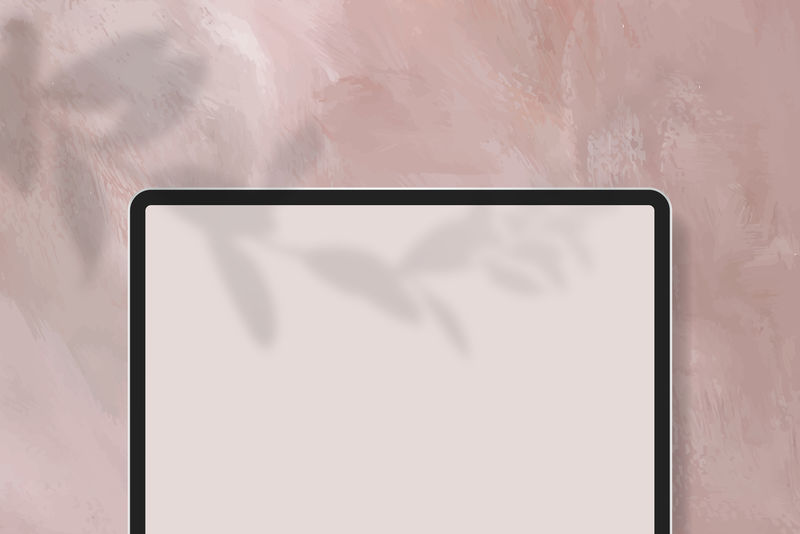 粉彩粉色背景向量上的数字平板模型
