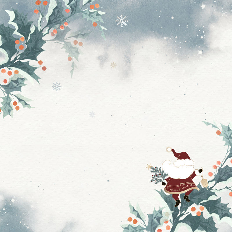 圣诞老人与冬青浆果涂鸦背景向量