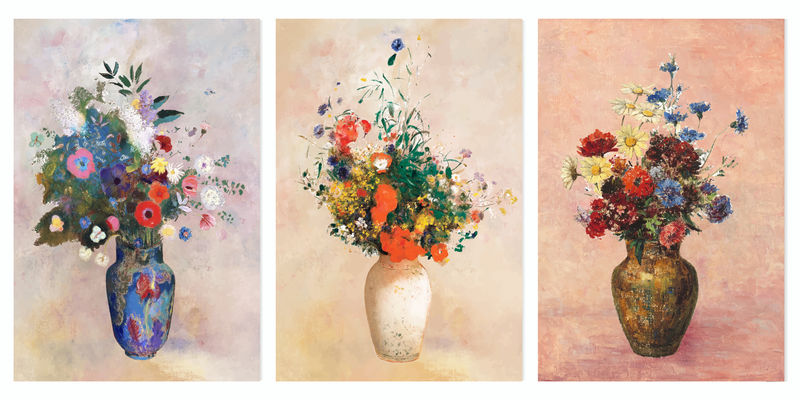 彩花花瓶油画背景向量集