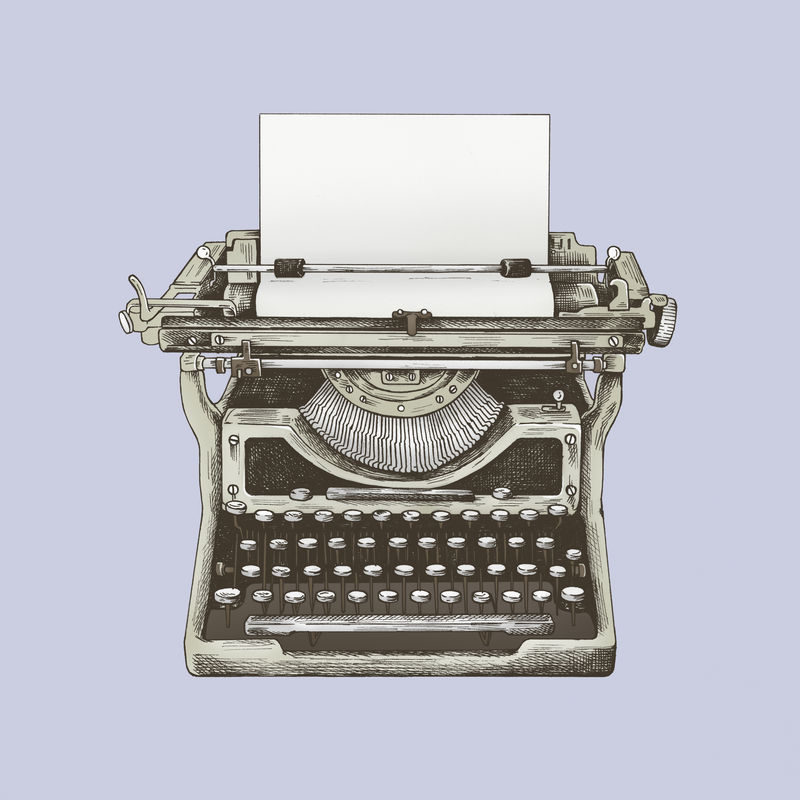 紫色背景的老式机械打字机
