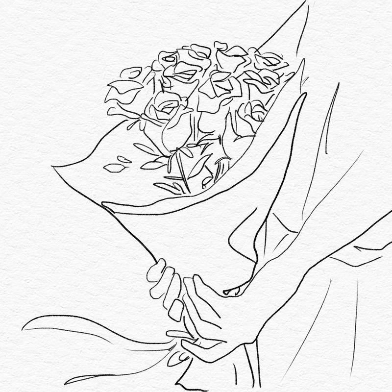 玫瑰花束情人节礼物psd灰度手绘插图