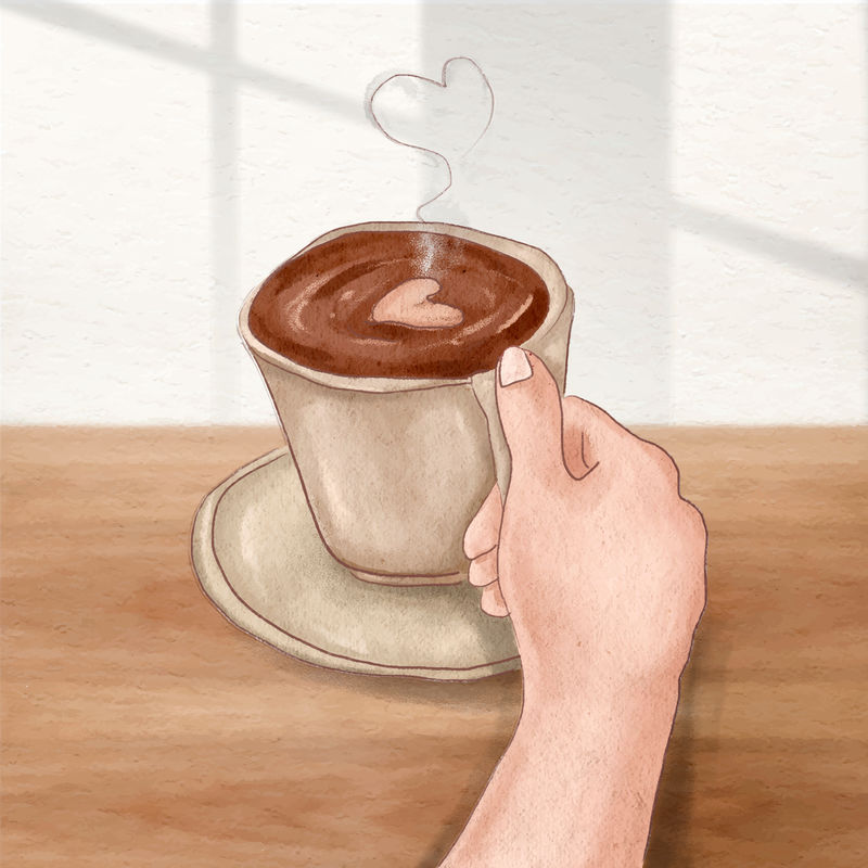 可爱拿铁艺术咖啡矢量审美手绘插画社交媒体帖子