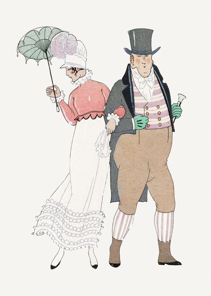 19世纪psd情侣时装乔治·巴比尔艺术作品的混音
